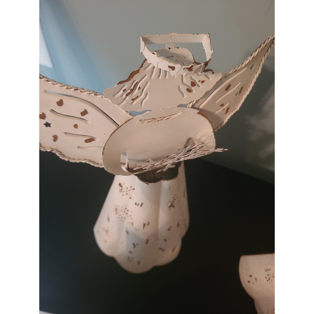 Vintage white tin /metal angel‎ with Snowflake 14" - Picture 6 of 13